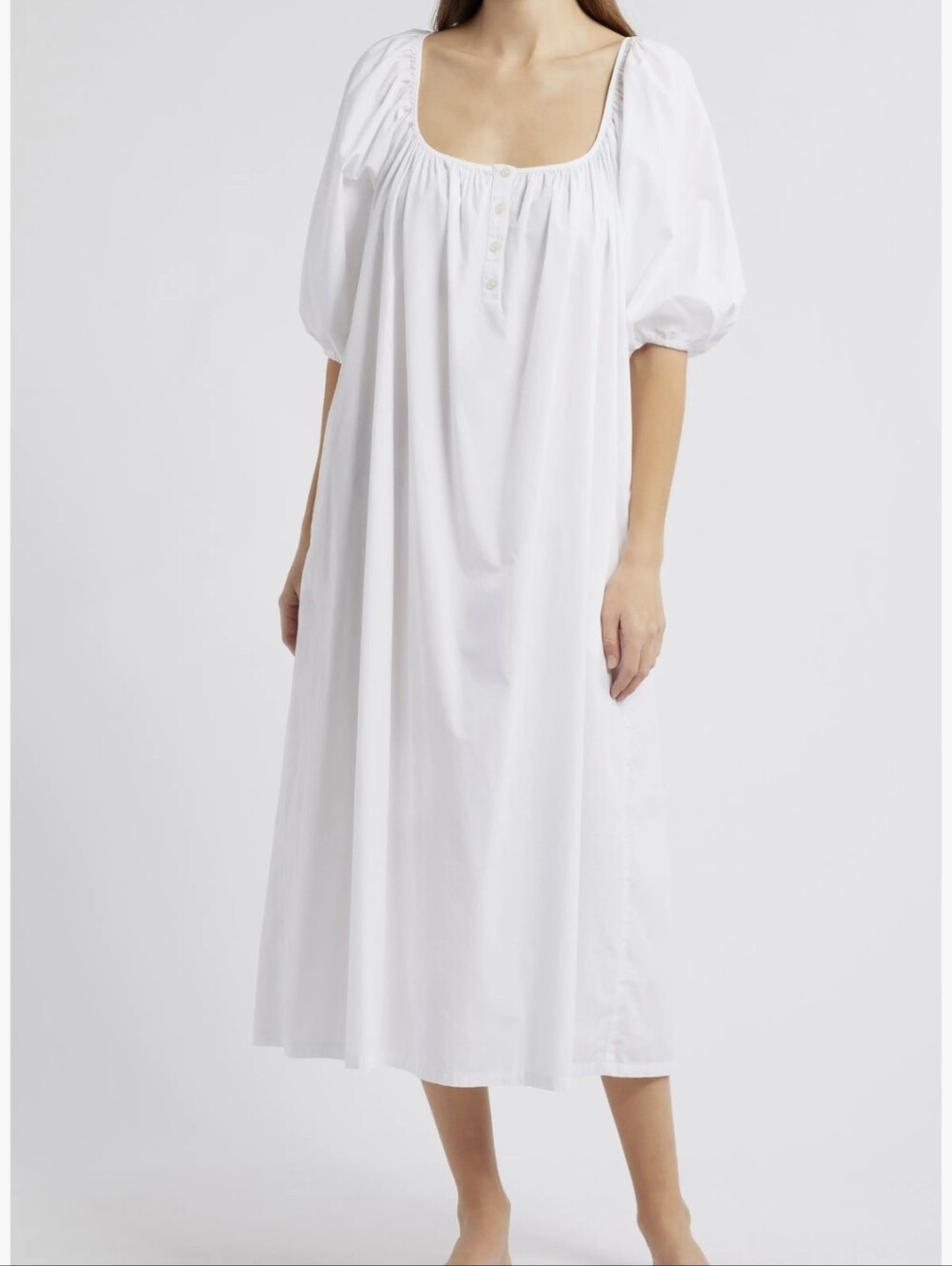 Nordstrom White Puff-Sleeve Cotton Nightgown Sz M NWT